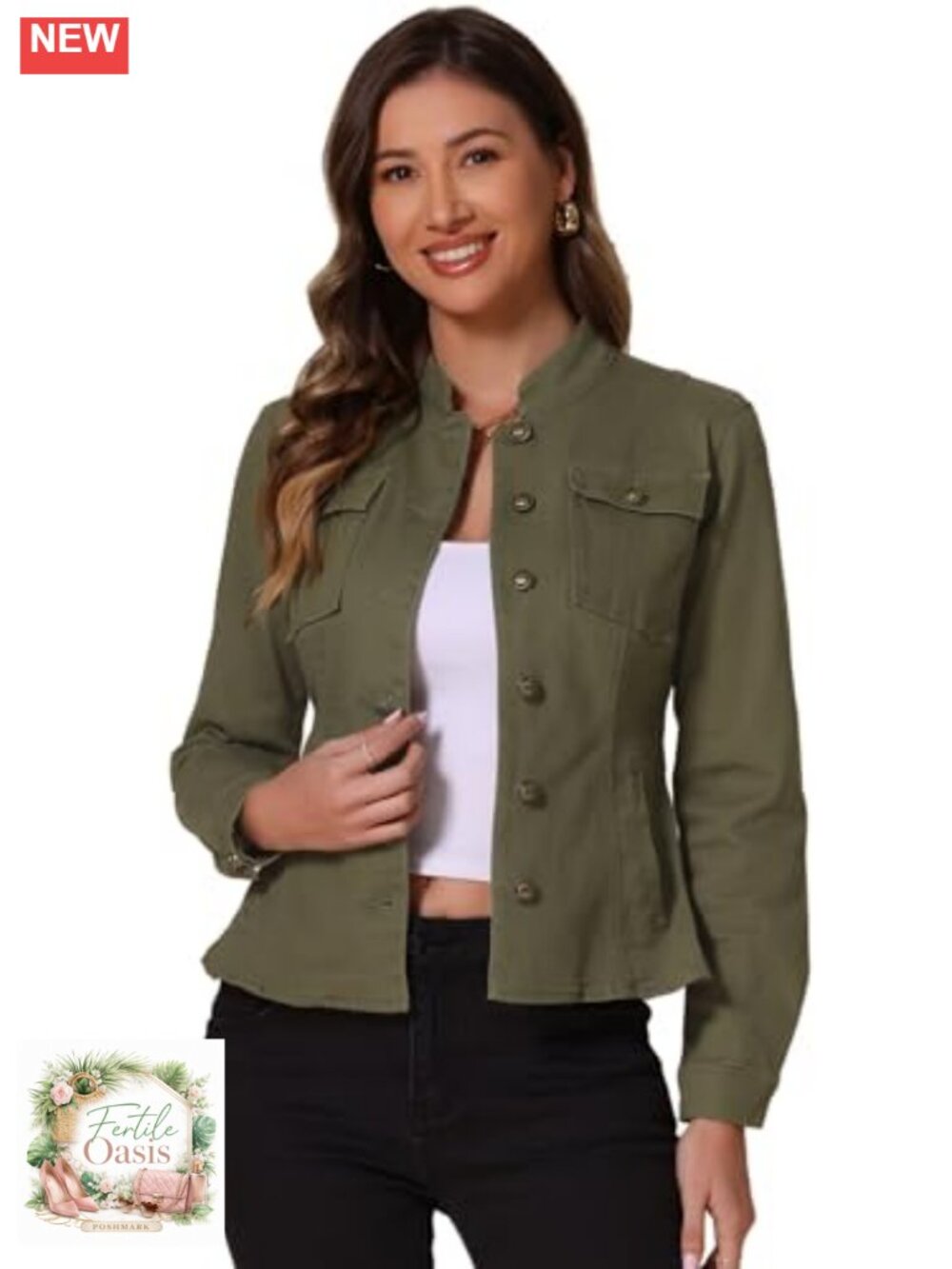 Women's Denim Jacket Classic Stand Collar Long Sleeve Jean Jacket